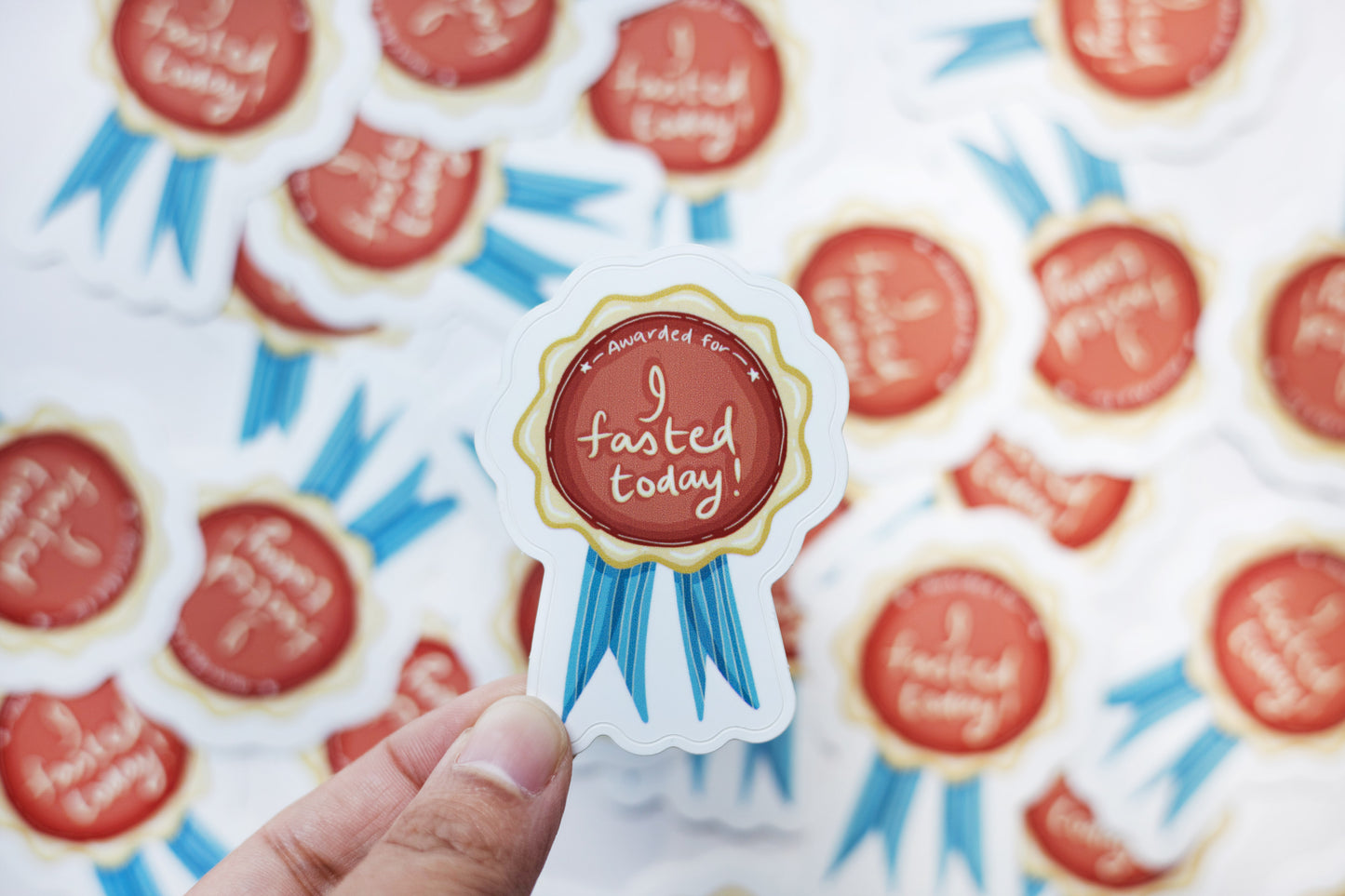 “I Fasted Today” Illustrated Ribbon Sticker – Celebrate Your Spiritual Wins!