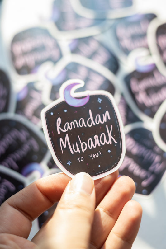 Ramadan Mubarak Moon Sticker – Hand Lettered Islamic Decor Decal