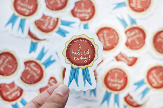 “I Fasted Today” Illustrated Ribbon Sticker – Celebrate Your Spiritual Wins!