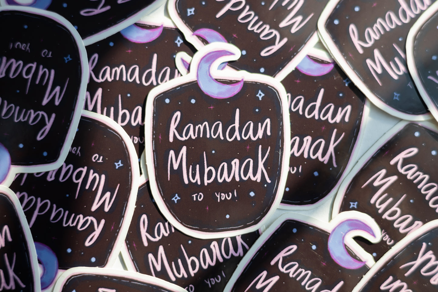 Ramadan Mubarak Moon Sticker – Hand Lettered Islamic Decor Decal