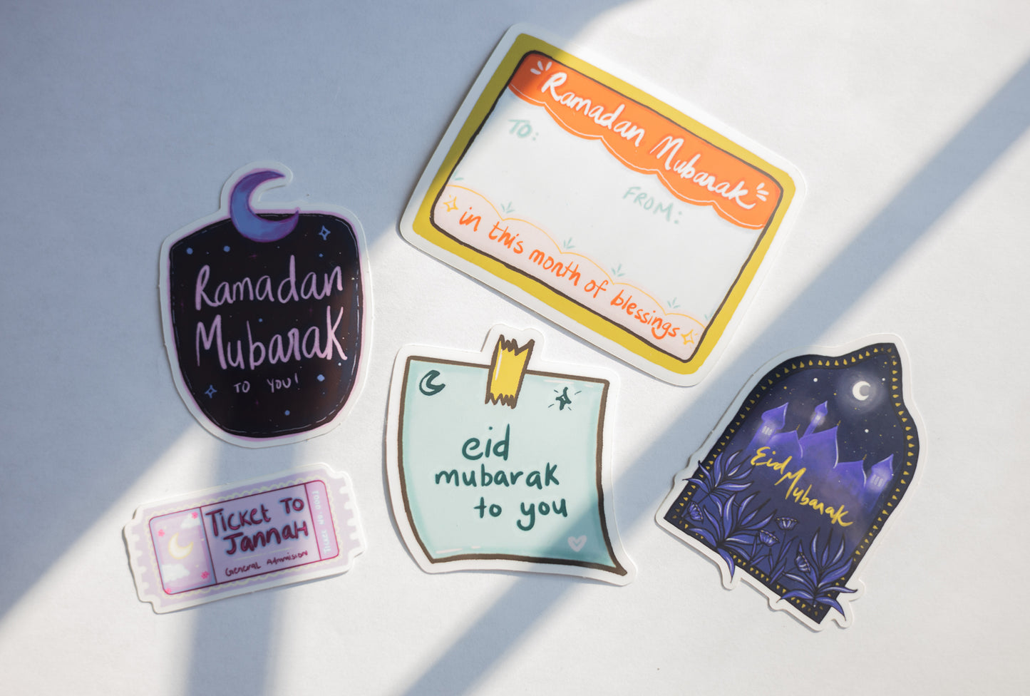 Ramadan Mubarak Moon Sticker – Hand Lettered Islamic Decor Decal